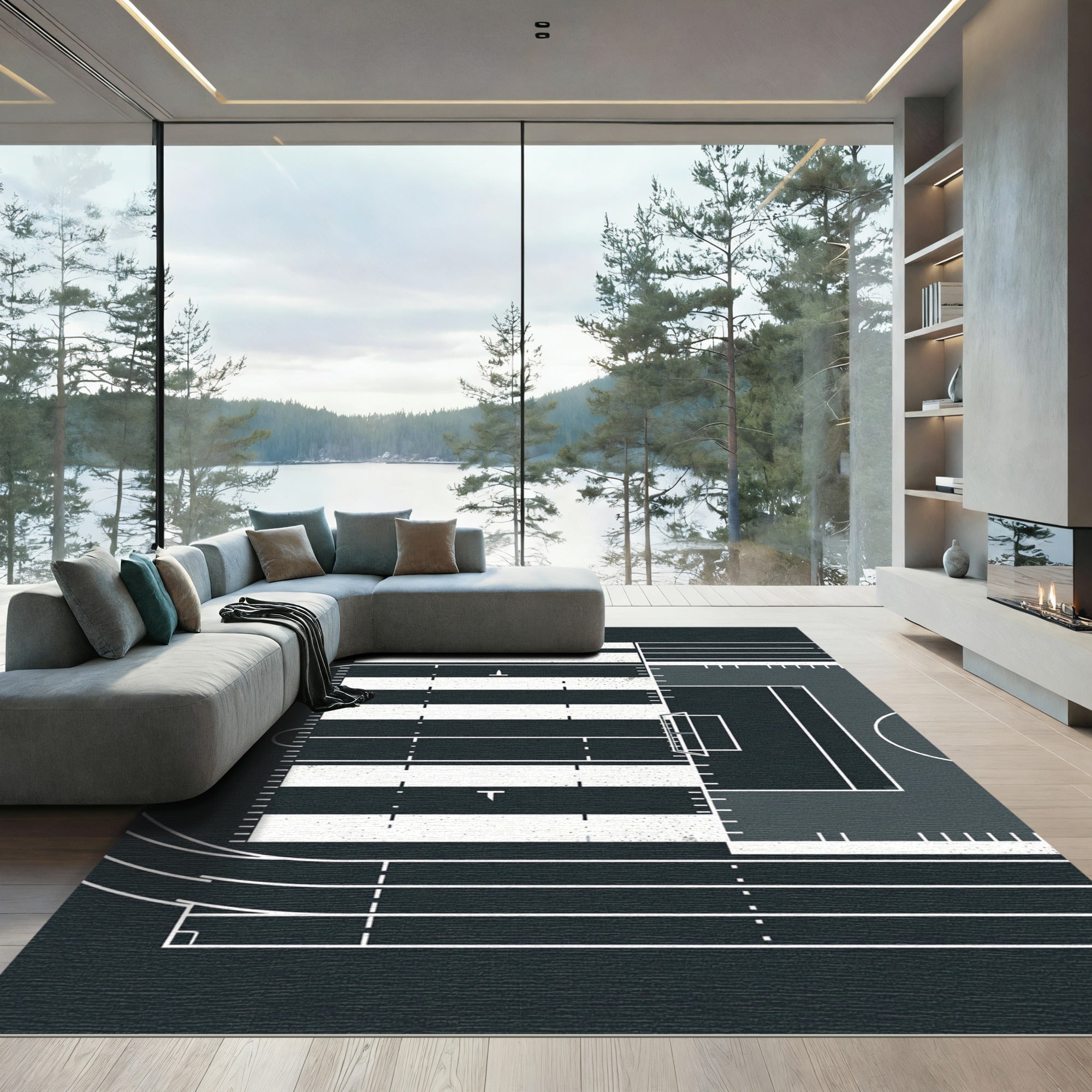 Modern Minimalist Architectural Grid Track Rug