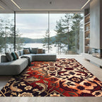 Crimson Gold Koi Floral Medallions Rug