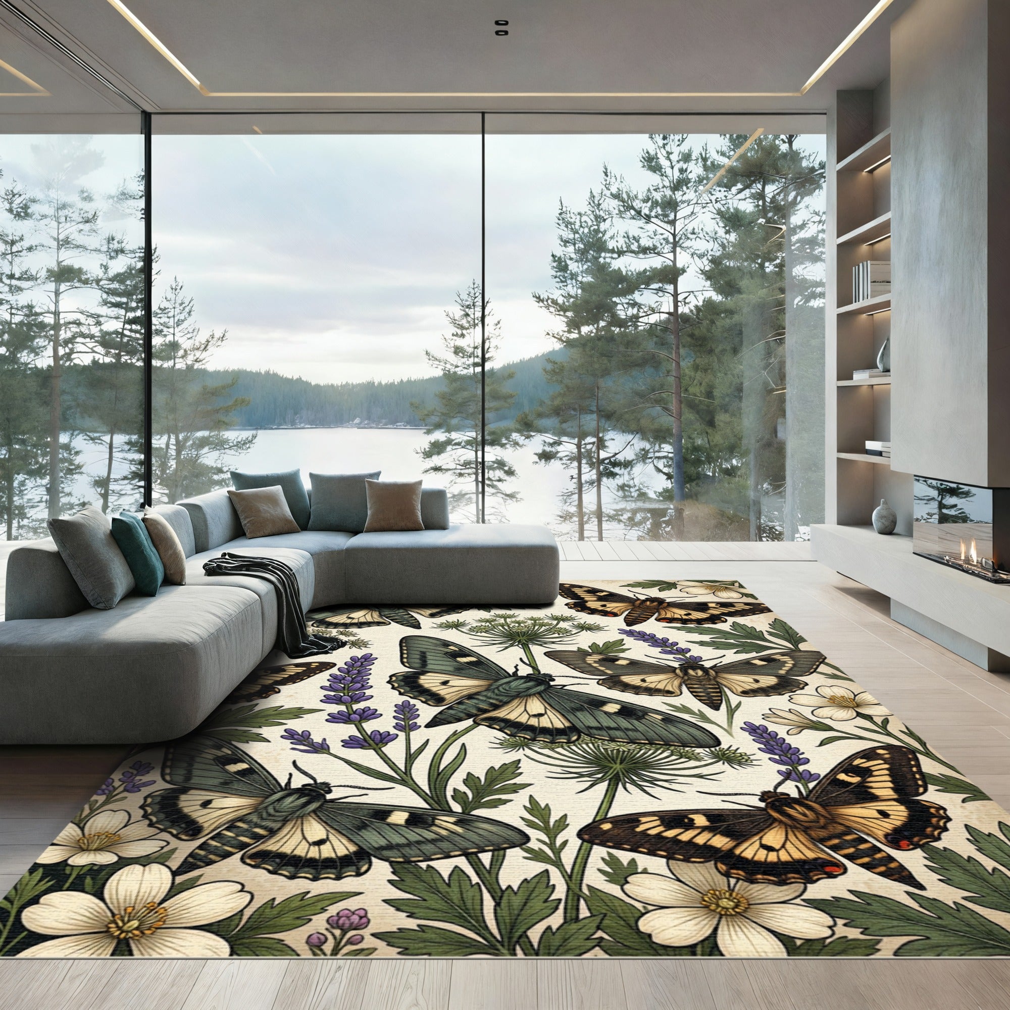 Botanical Moth and Wildflower Meadow Rug