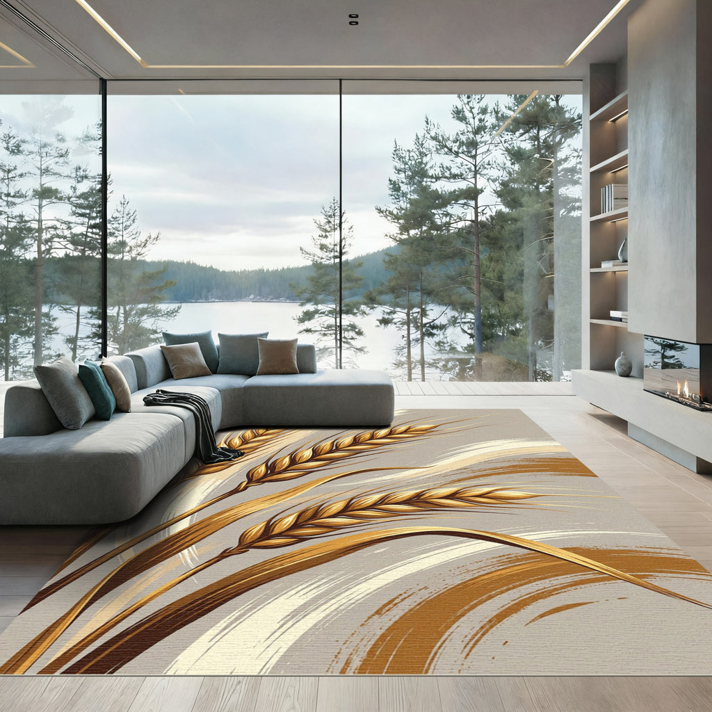 Golden Wheat Stalks Abstract Art Rug