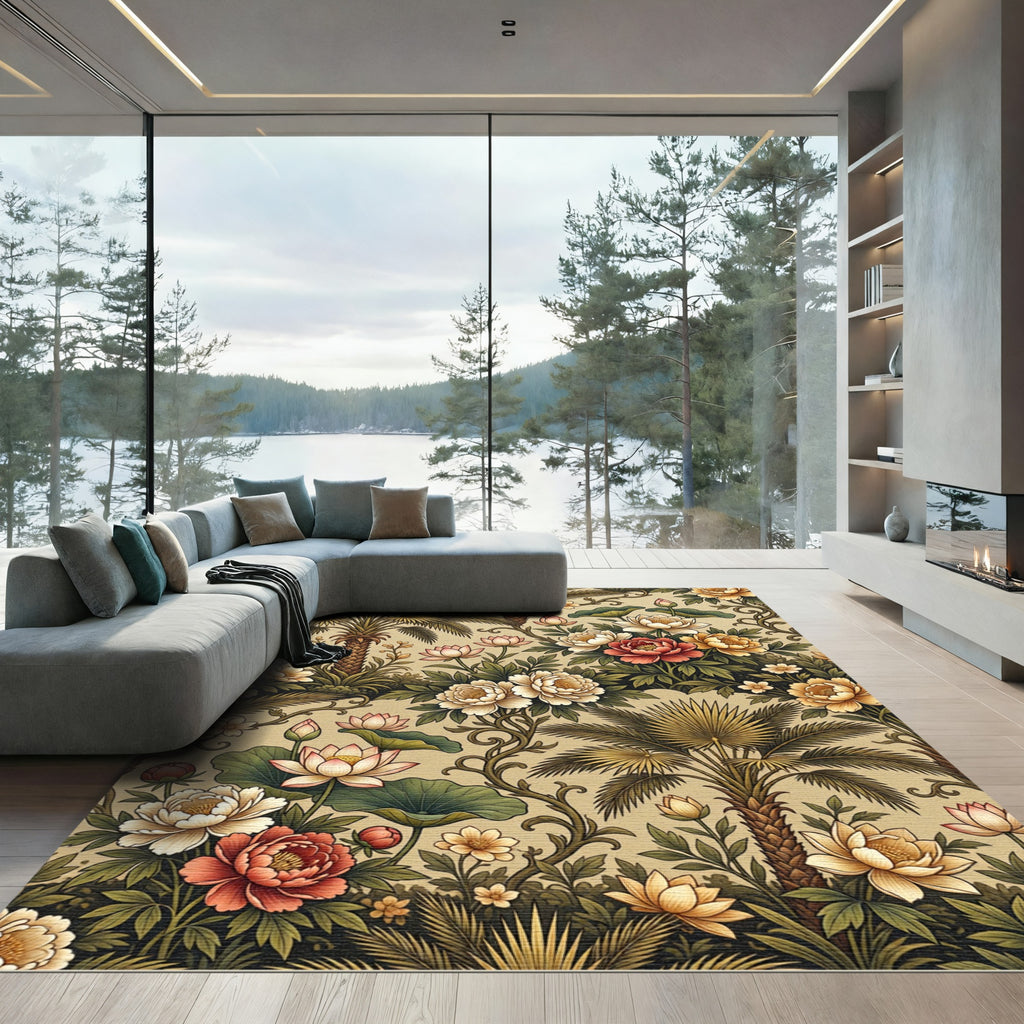 Tropical Floral Palm Tree Garden Rug