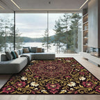 Ornate Crimson Floral Gold Medallion Rug