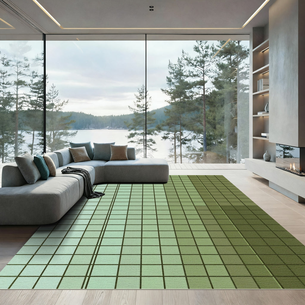 Sage Green Faded Grid Rug