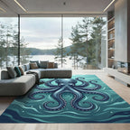 Mystical Deep Blue Ocean Octopus Rug