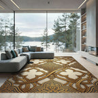Elegant Gold Ornate Arabesque Filigree Rug