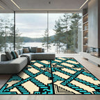 Teal Geometric Staircase Abstract Art Rug