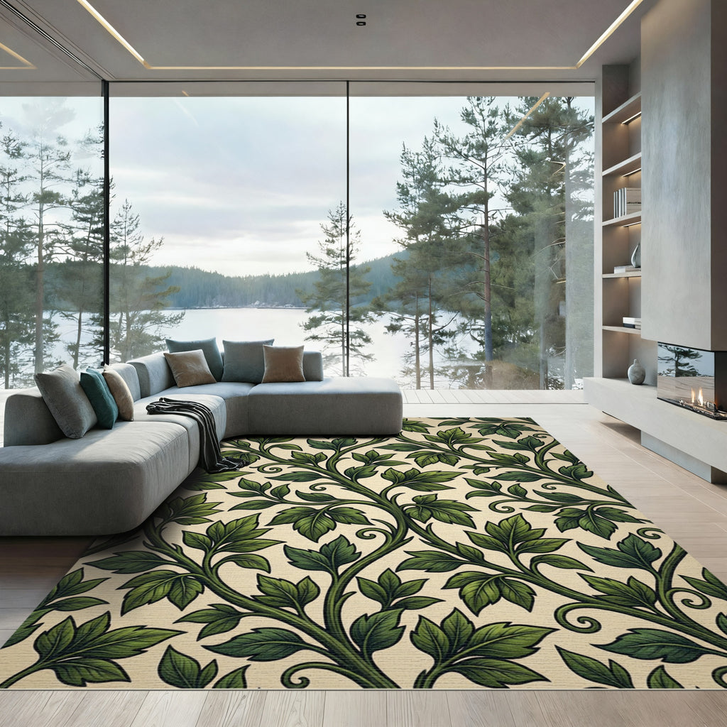 Lush Emerald Leafy Scrollwork Rug
