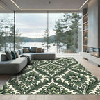 Elegant Sage Green Damask Floral Scroll Rug