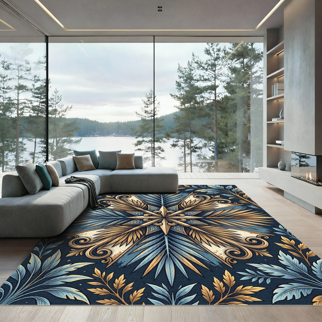 Golden Botanical Navy Starburst Floral Rug