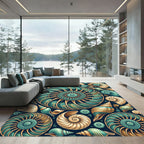 Teal Gold Nautilus Shell Collage Rug