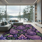 Ornate Purple Paisley Floral Garden Rug