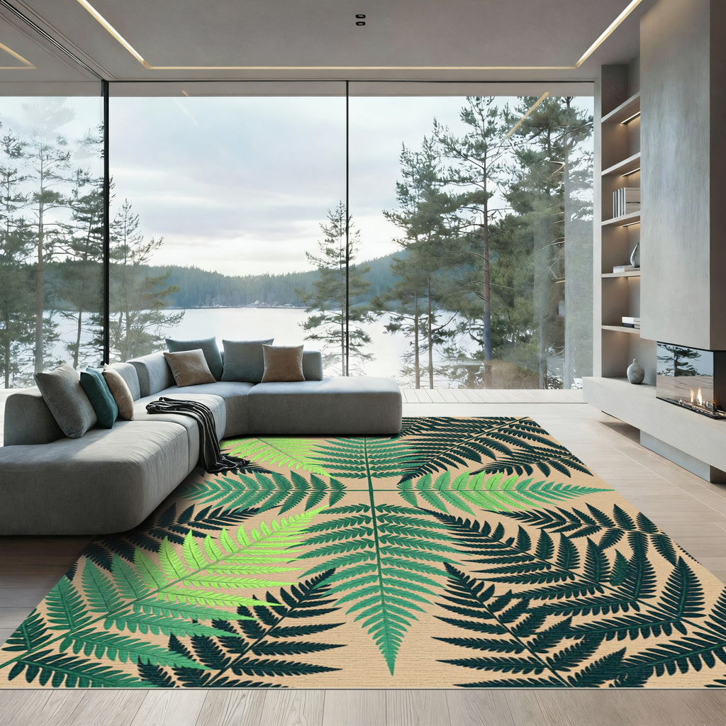 Green Fern Foliage Pattern Rug