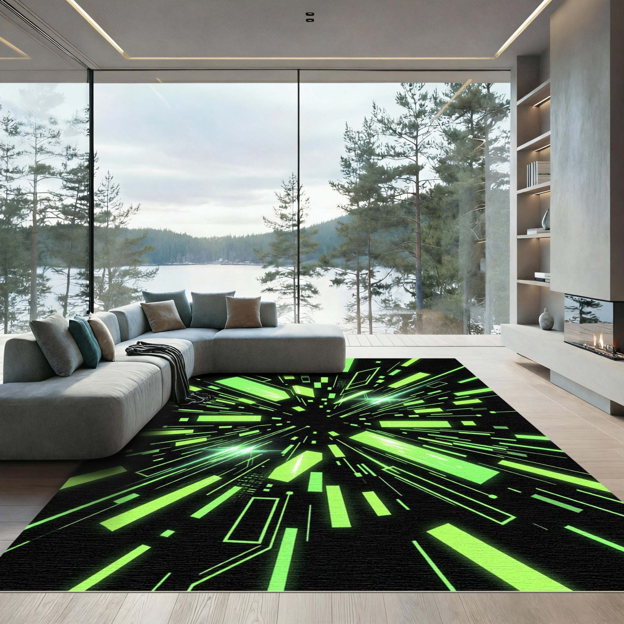 Neon Cybernetic Matrix Digital Stream Rug