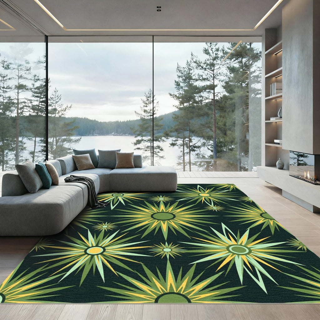 Green Yellow Starburst Floral Rug