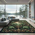 Ornate Emerald Acanthus Scroll Medallion Rug