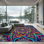Vibrant Neon Psychedelic Fractal Floral Swirl Rug