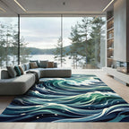 Deep Teal Swirling Ocean Waves Rug