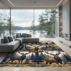 Rustic Woodland Stag Forest Cabin Scene Rug