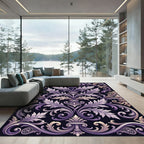 Ornate Purple and Gold Acanthus Scroll Rug