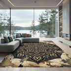 Vintage Golden Mandala Distressed Black Art Rug