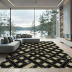 Taupe and Black Intersecting Grid Lattice Rug