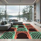 Coral and Teal Lattice Arch Grid Rug