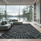 Circular Urban Map Geometric Monochrome Rug