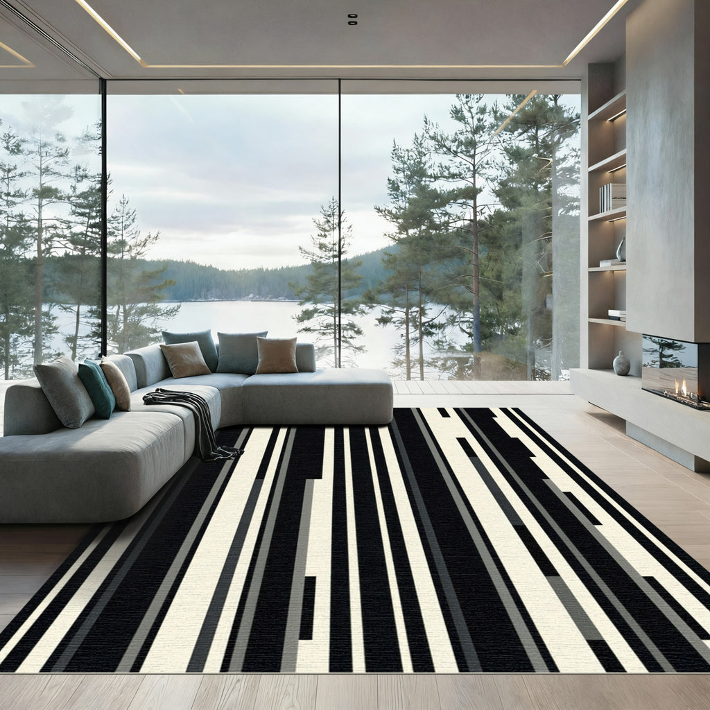 Modern Monochrome Linear Abstract Stripe Rug