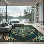 Ornate Teal Blossom Medallion Rug