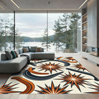 Midcentury Burnt Orange Gray Celestial Star Rug
