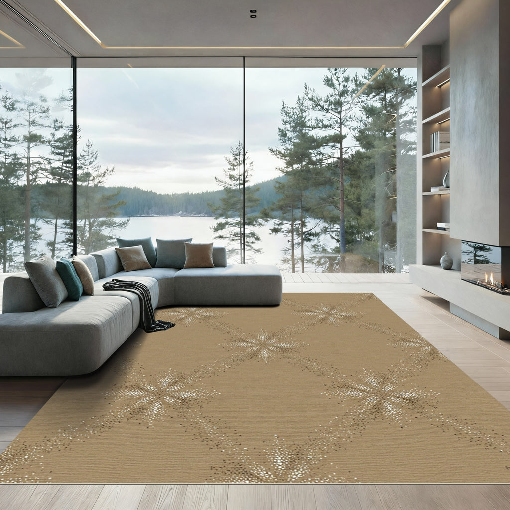 Golden Starburst Diamond Lattice Rug