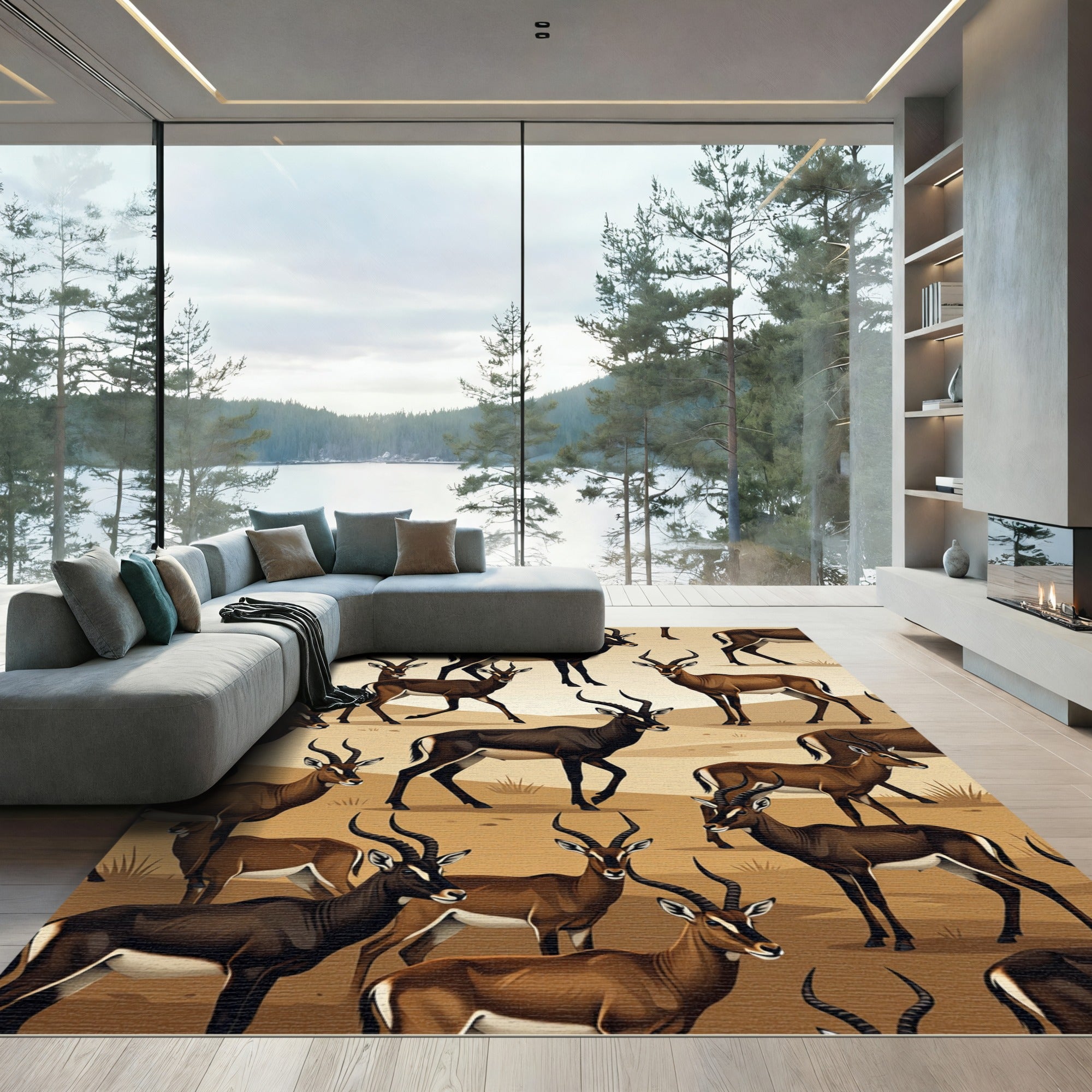 Earthy Serengeti Antelope Savanna Art Rug