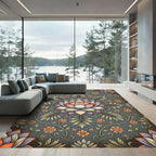 Elegant Lotus Floral Medallion Grey Canvas Rug