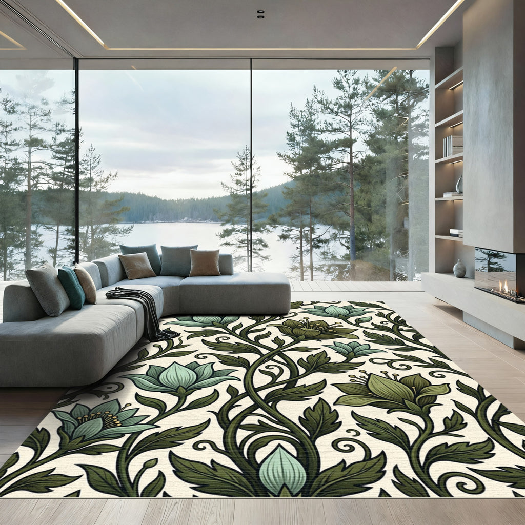 Botanical Sage Green Floral Vine Rug