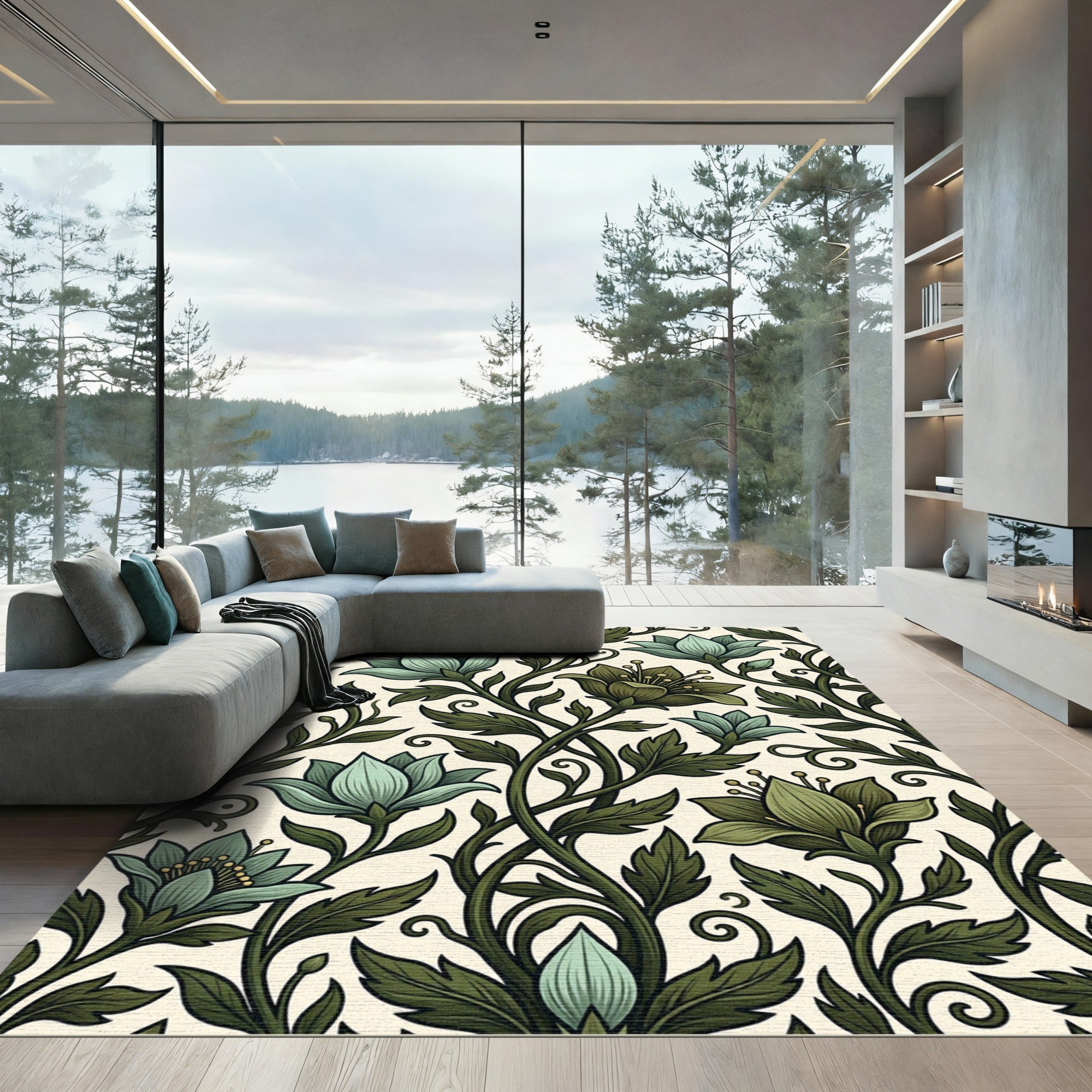 Botanical Sage Green Floral Vine Rug