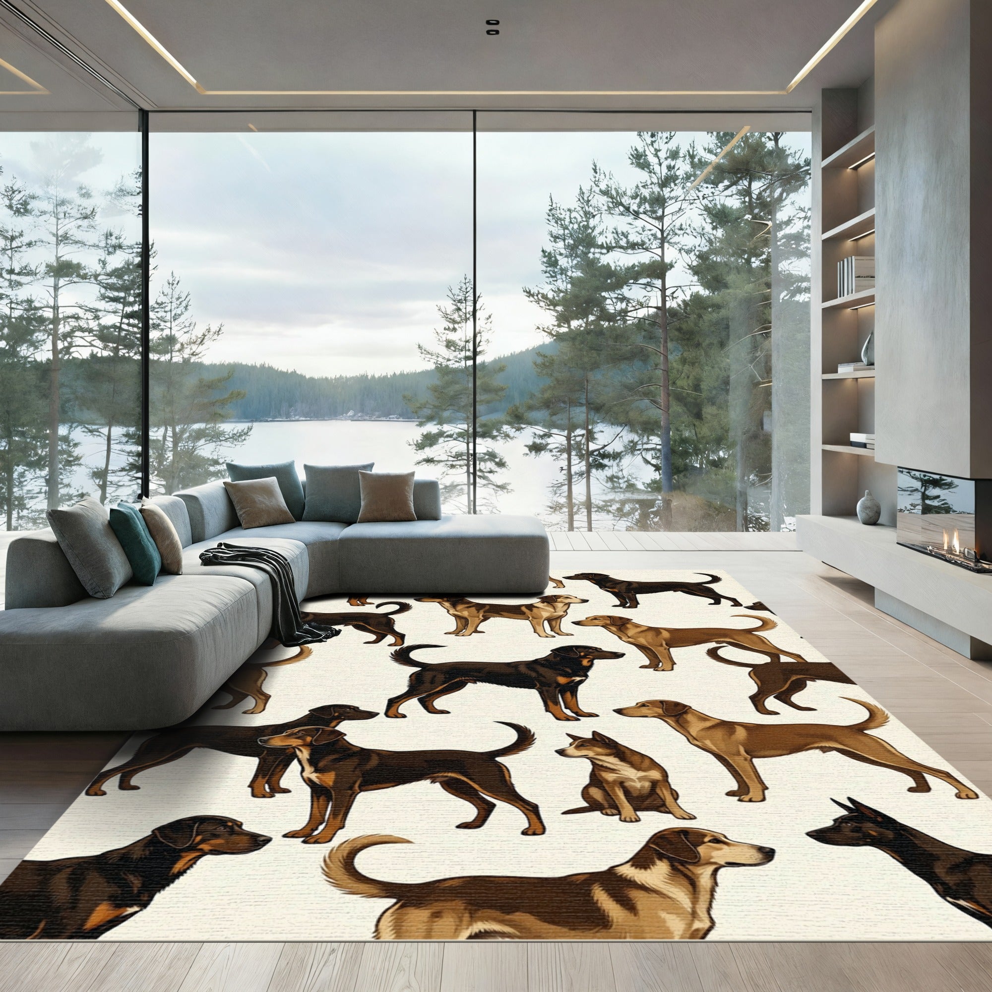 Charming Earth Tone Canine Portraits Rug