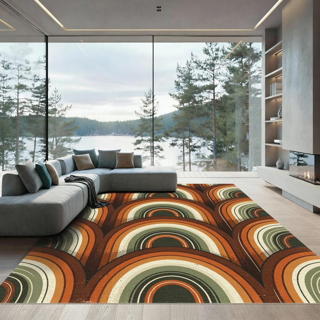 Retro Earthy Tone Arched Rainbow Rug