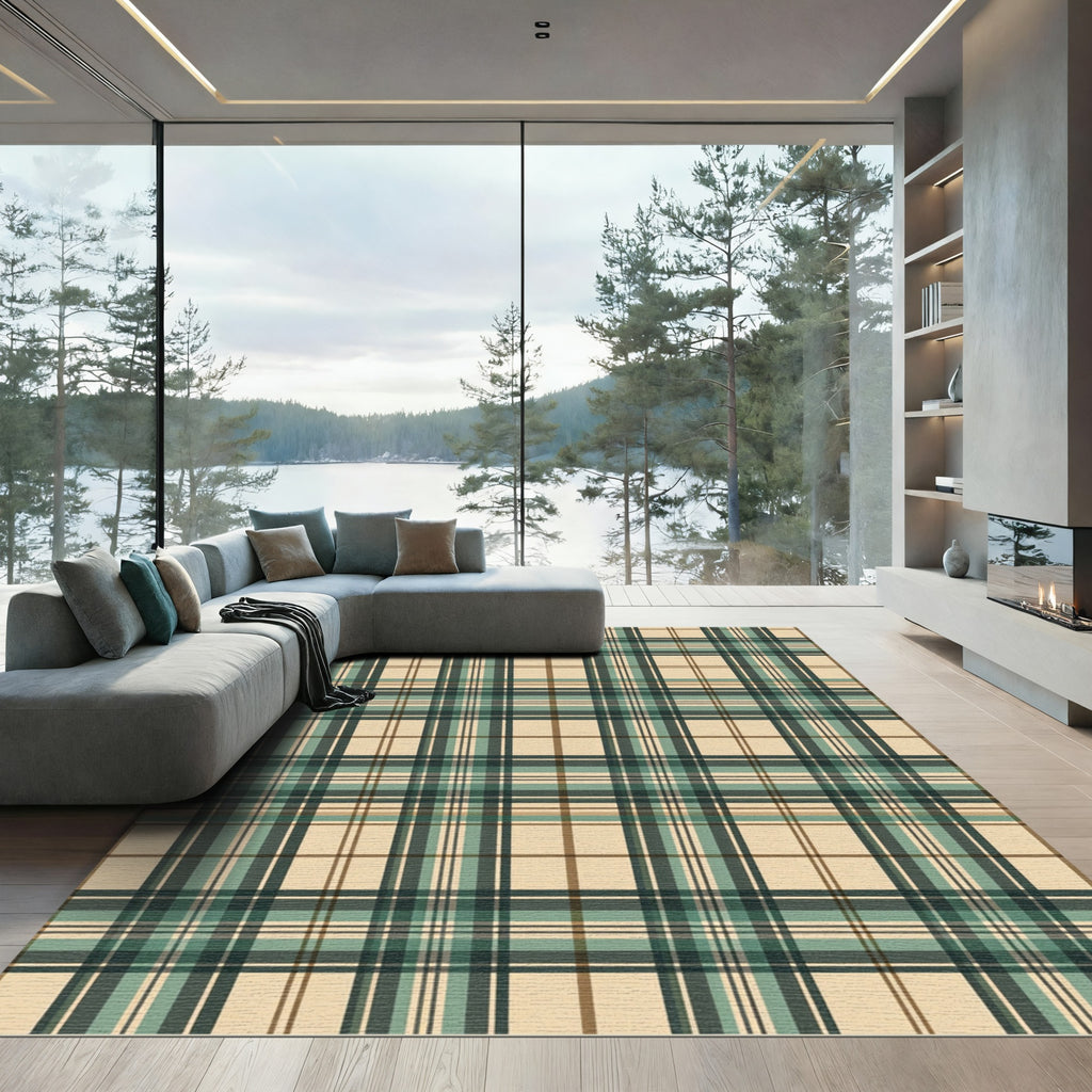 Classic Sage and Khaki Plaid Rug