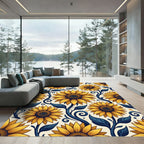 Golden Sunflower Swirls on Cream Rug