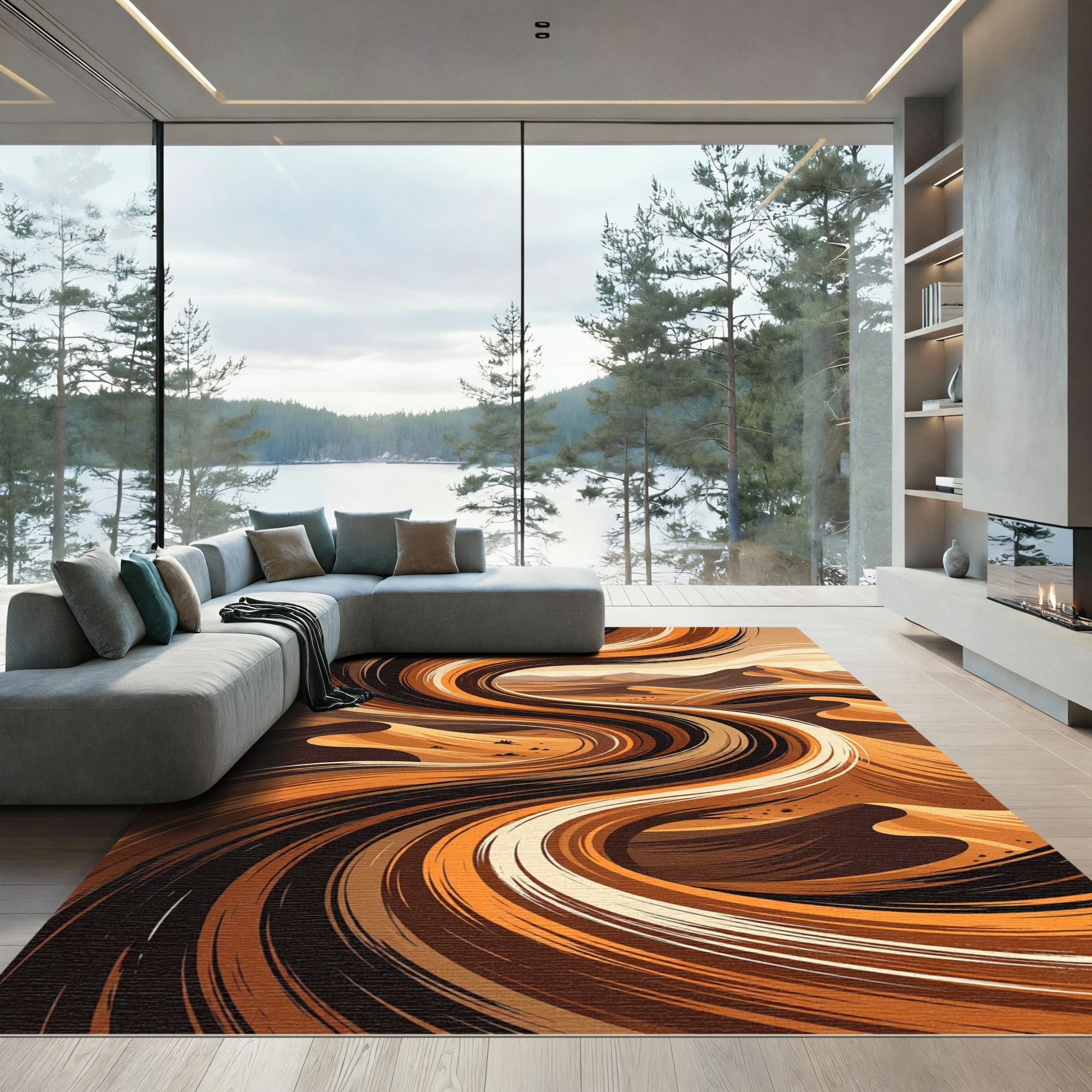 Earthy Swirl Desert Landscape Rug