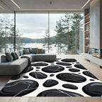 Black Pebble Mosaic Scattered Stones Rug