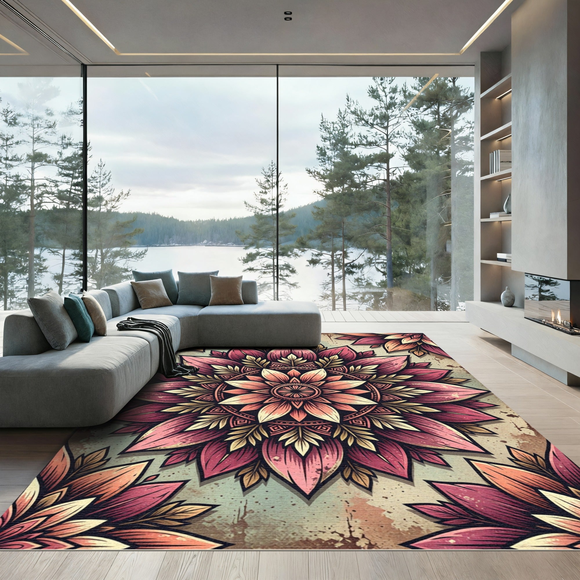 Vintage Rose Petal Medallion Rug