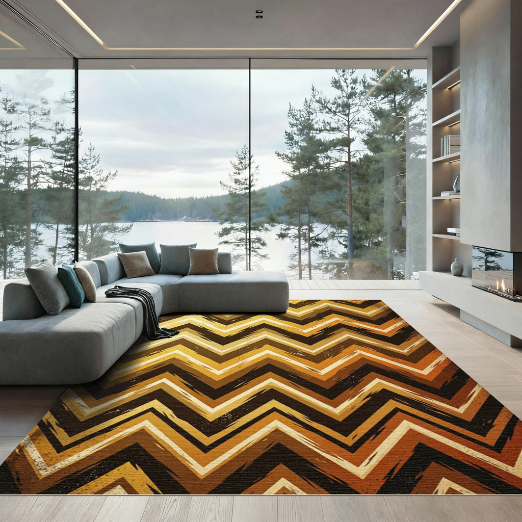 Gold Bronze Chevron Zigzag Texture Rug