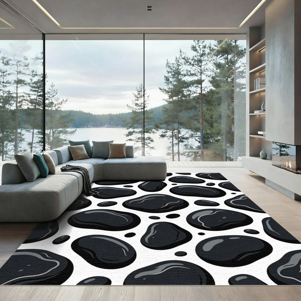 Glossy Black Pebbles Scatter Rug