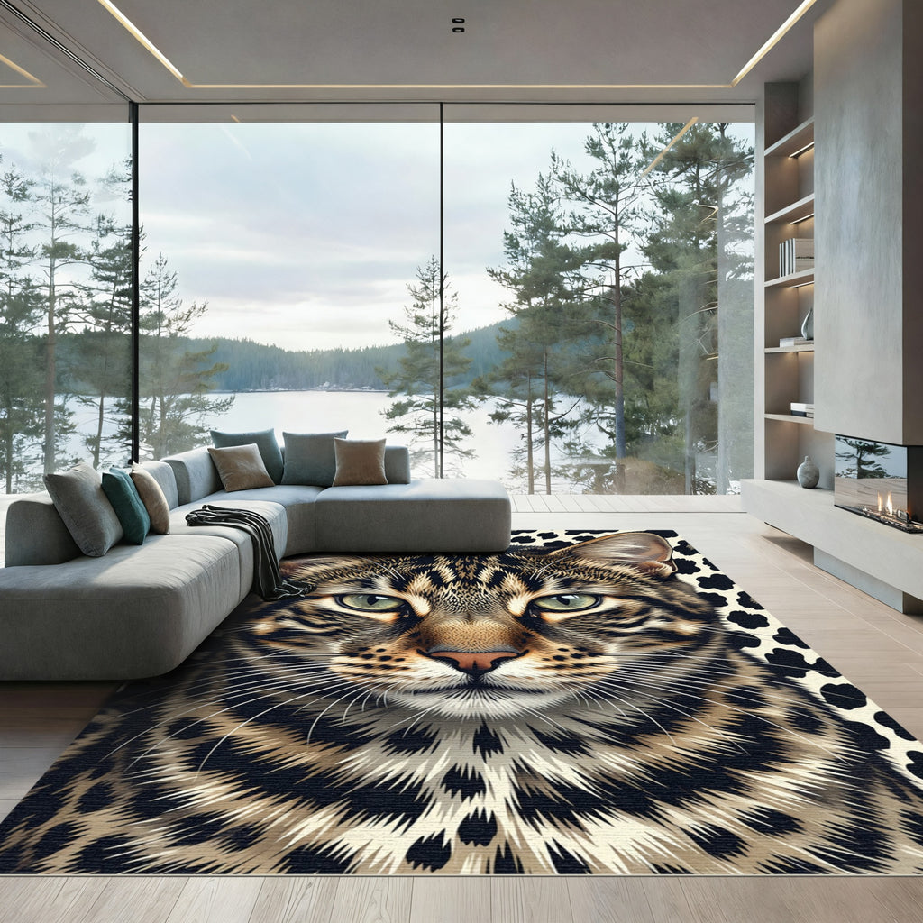 Majestic Feline Leopard Spotted Portrait Rug