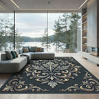 Elegant Charcoal Gray Damask Acanthus Scroll Rug