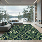 Vintage Green Lily Botanical Damask Rug