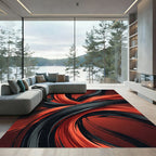 Black and Red Dynamic Swirl Rug