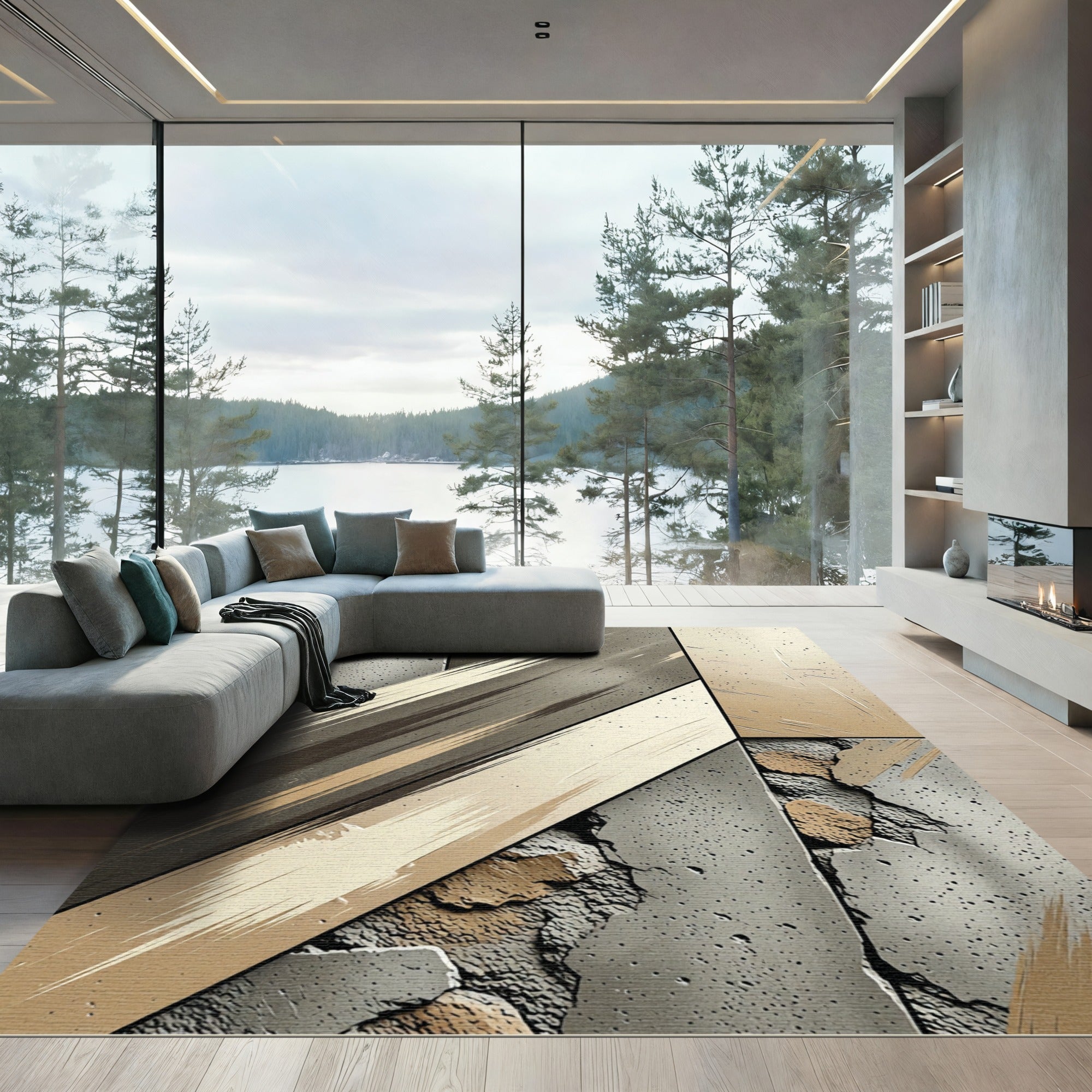 Concrete Strokes Abstract Rug