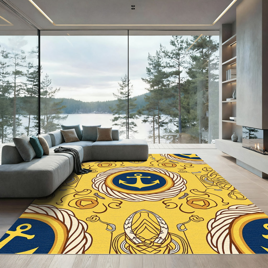 Yellow Navy Anchor Rope Medallion Rug